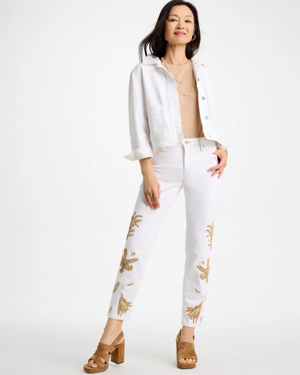 Girlfriend Slim Raffia Palm Crop Jeans | Chico's